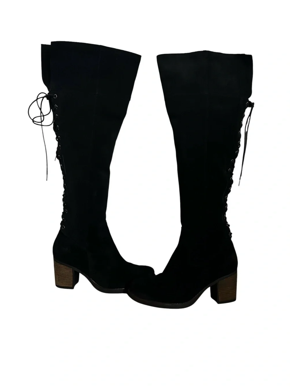 Bos & Co Over The Knee Black Suede Heeled Boots Size 39 US Size 8.5  EUC